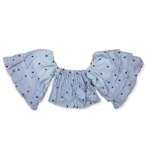 NWT Olivaceous Rose Embroidered Ruffled Sleeve Crop Top - Picture 2 of 11